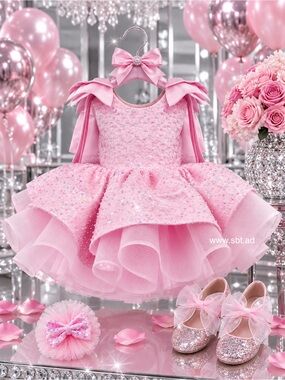 NWT Adorable Baby Girl Formal Dress Sparkling Sequins & Beads Flower Girl Gown